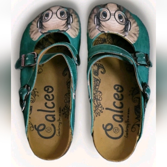 Calceo Women's Slip-on Clog Shoe Green Elephant With Glasses On Foot Size 37 - Picture 2 of 14